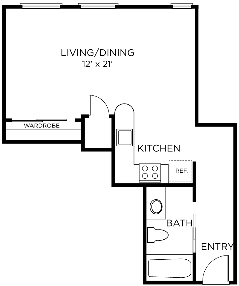 Plan A1 - Studio, 1 Bath Floor Plan