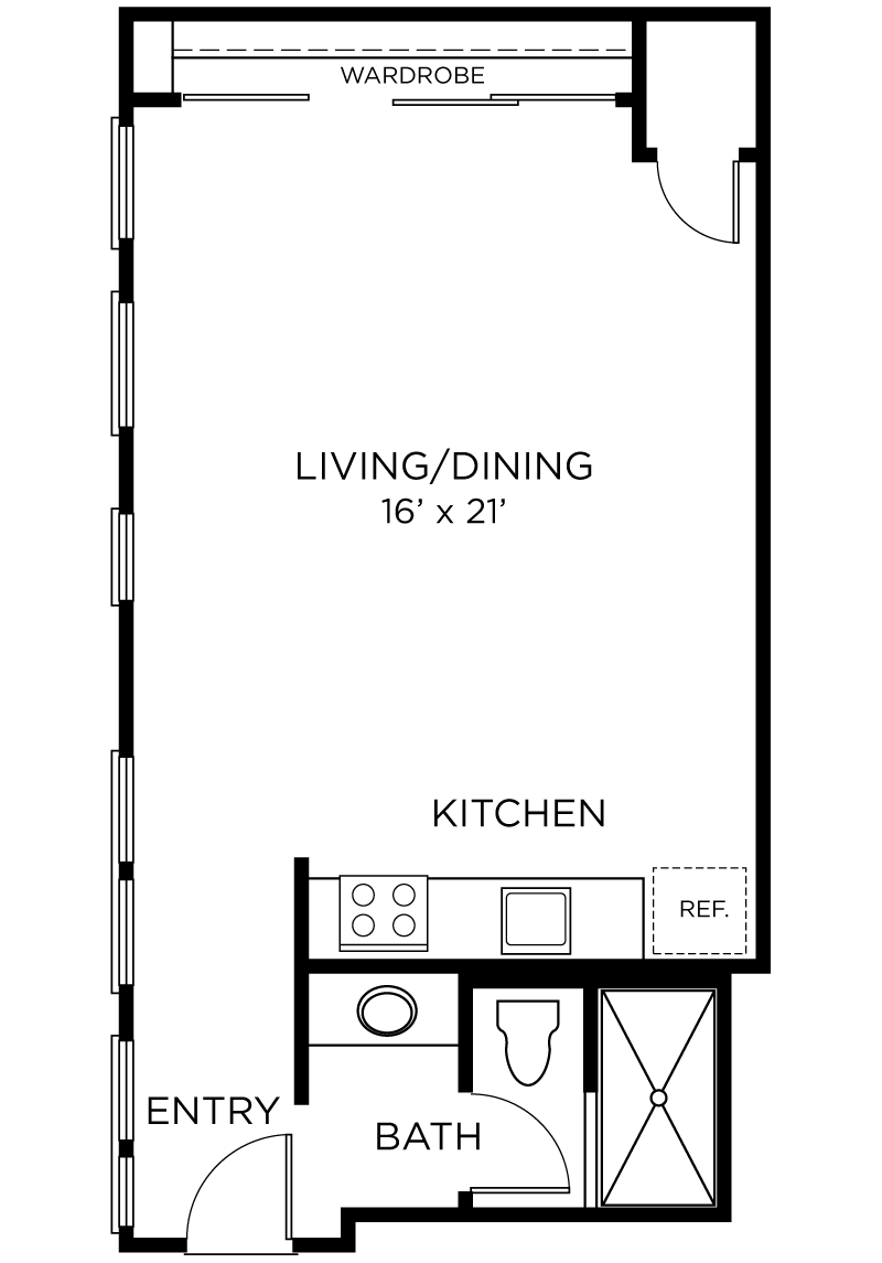 Plan A2 - Studio, 1 Bath Floor Plan