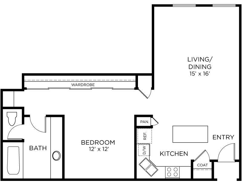 Plan A10 - 1 Bedroom, 1 Bath Floor Plan