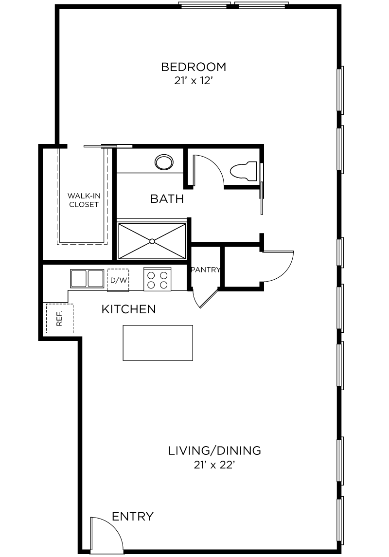 Plan A11 - 1 Bedroom, 1 Bath Floor Plan