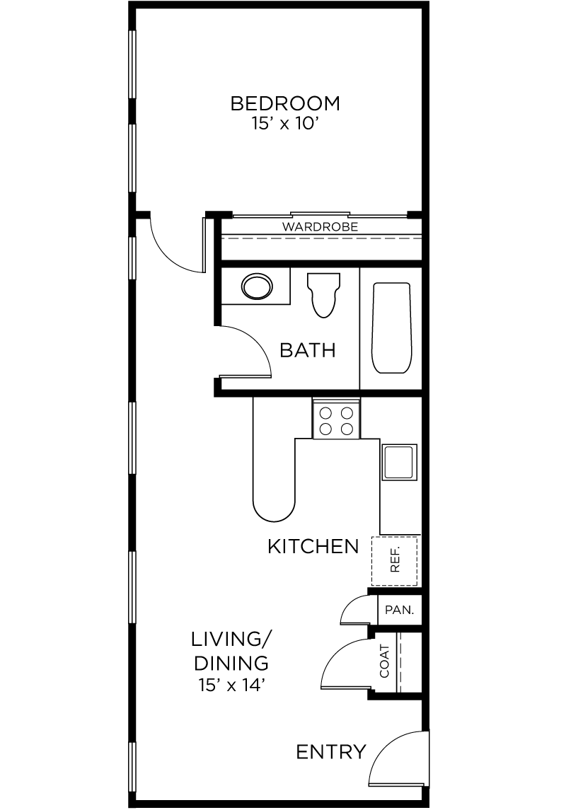 Plan A6 - 1 Bedroom, 1 Bath Floor Plan