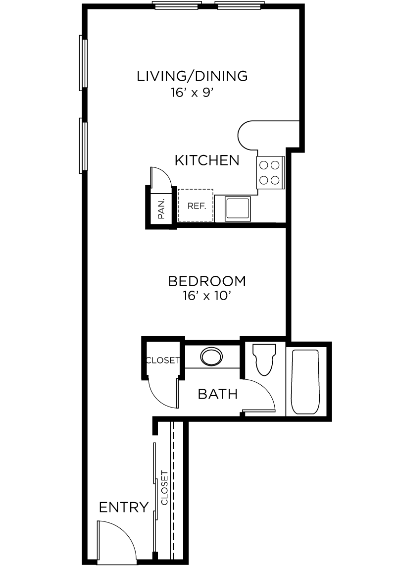 Plan A7 - 1 Bedroom, 1 Bath Floor Plan