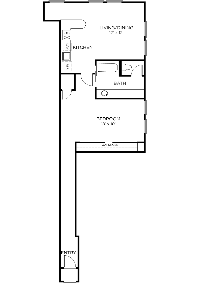 Plan A8 - 1 Bedroom, 1 Bath Floor Plan