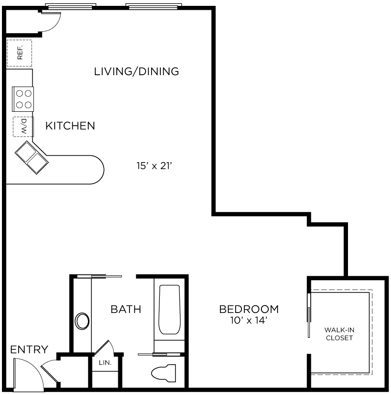 Plan A9 - 1 Bedroom, 1 Bath Floor Plan