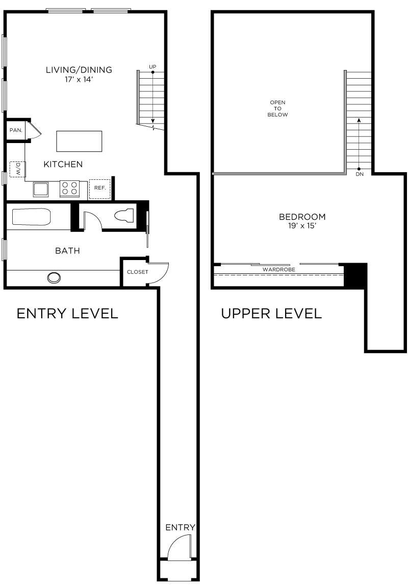 Plan C1 - 1 Bedroom Loft, 1 Bath Floor Plan