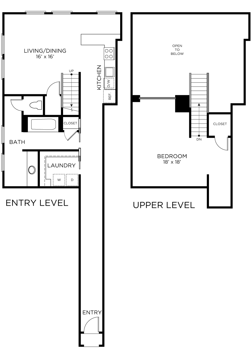 Plan C2 - 1 Bedroom Loft, 1 Bath Floor Plan