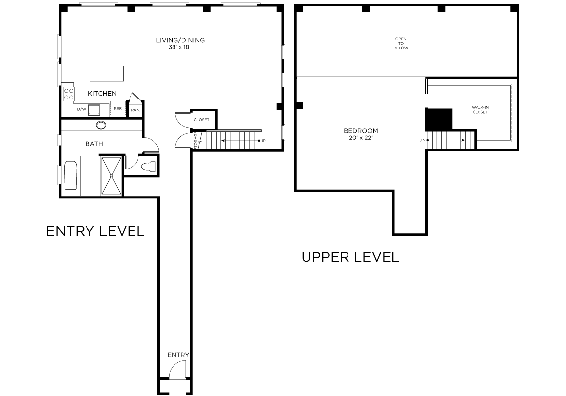 Plan C3 - 1 Bedroom Loft, 1 Bath Floor Plan