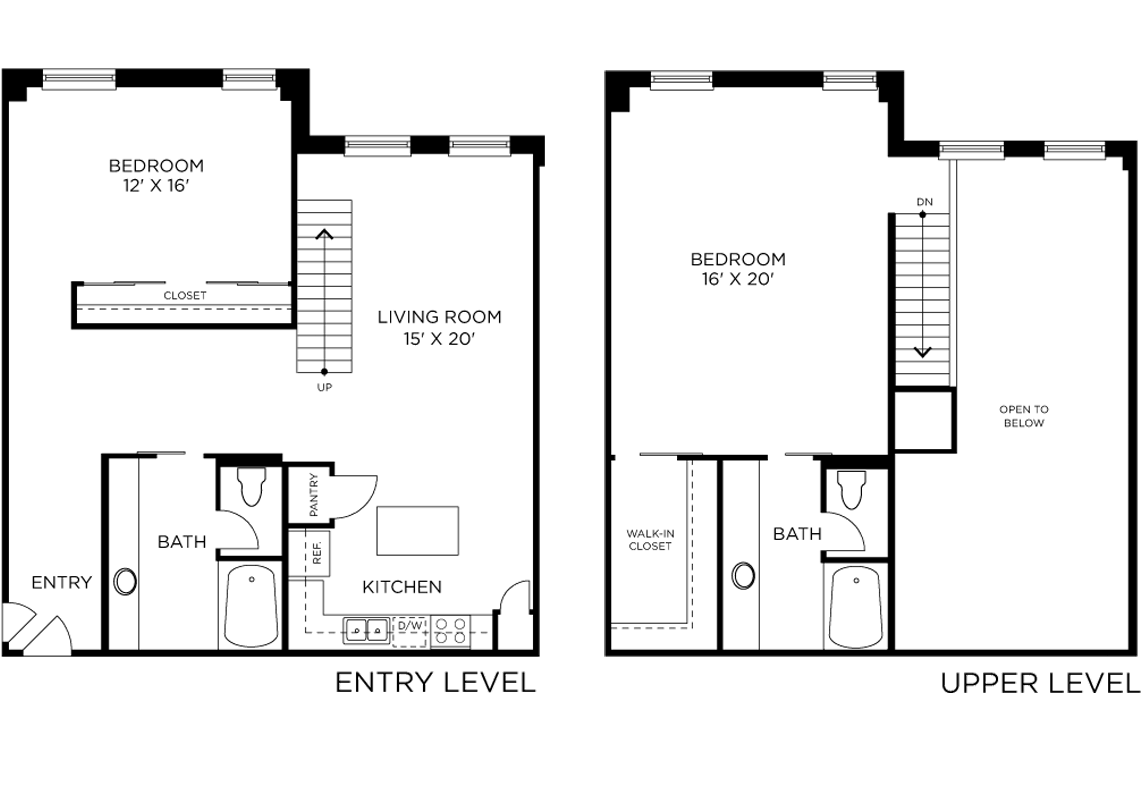 Plan B3 - 2 Bedroom Loft, 2 Bath Floor Plan