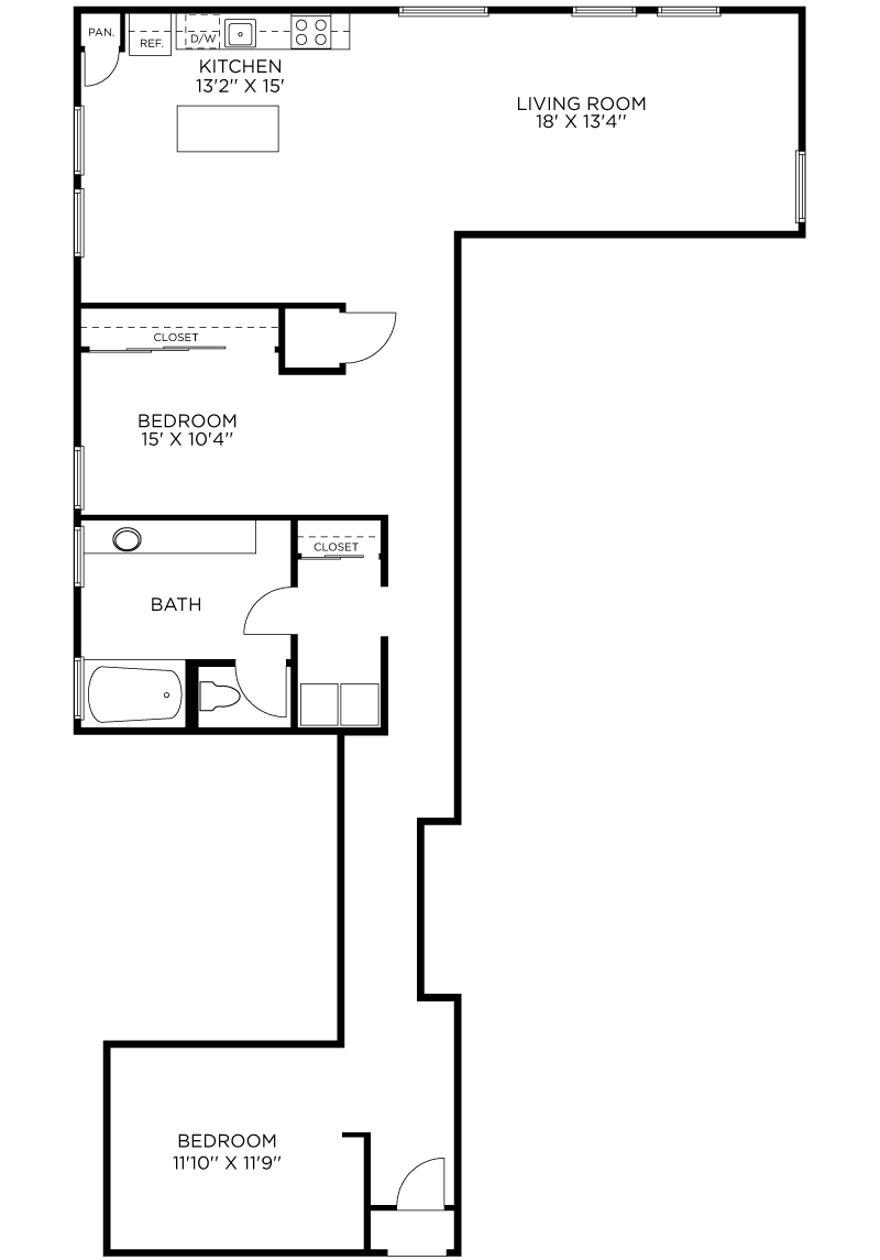 Plan B4 - 2 Bedroom, 1 Bath Floor Plan