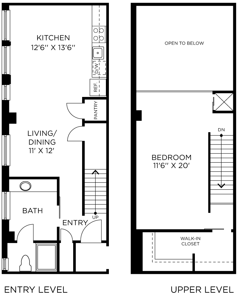 Plan C7 - 1 Bedroom Loft, 1 Bath Floor Plan