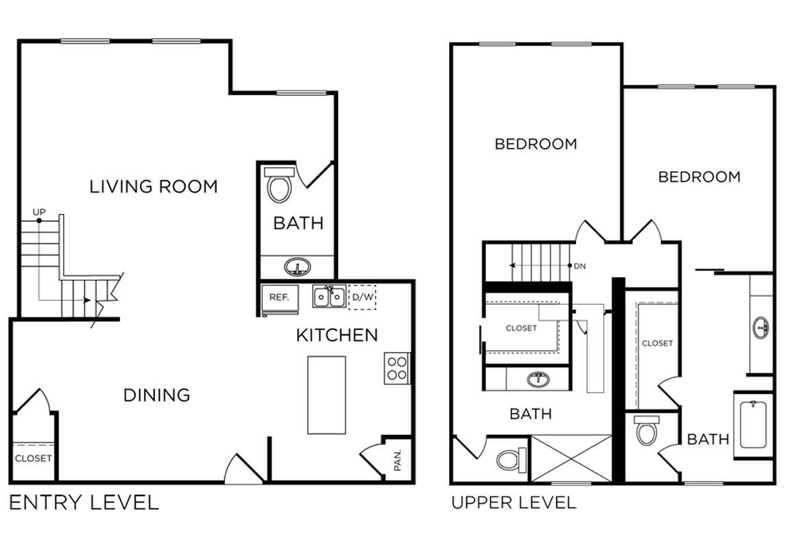 Plan C12 - 2 Bedroom Loft, 2.5 Bath Floor Plan