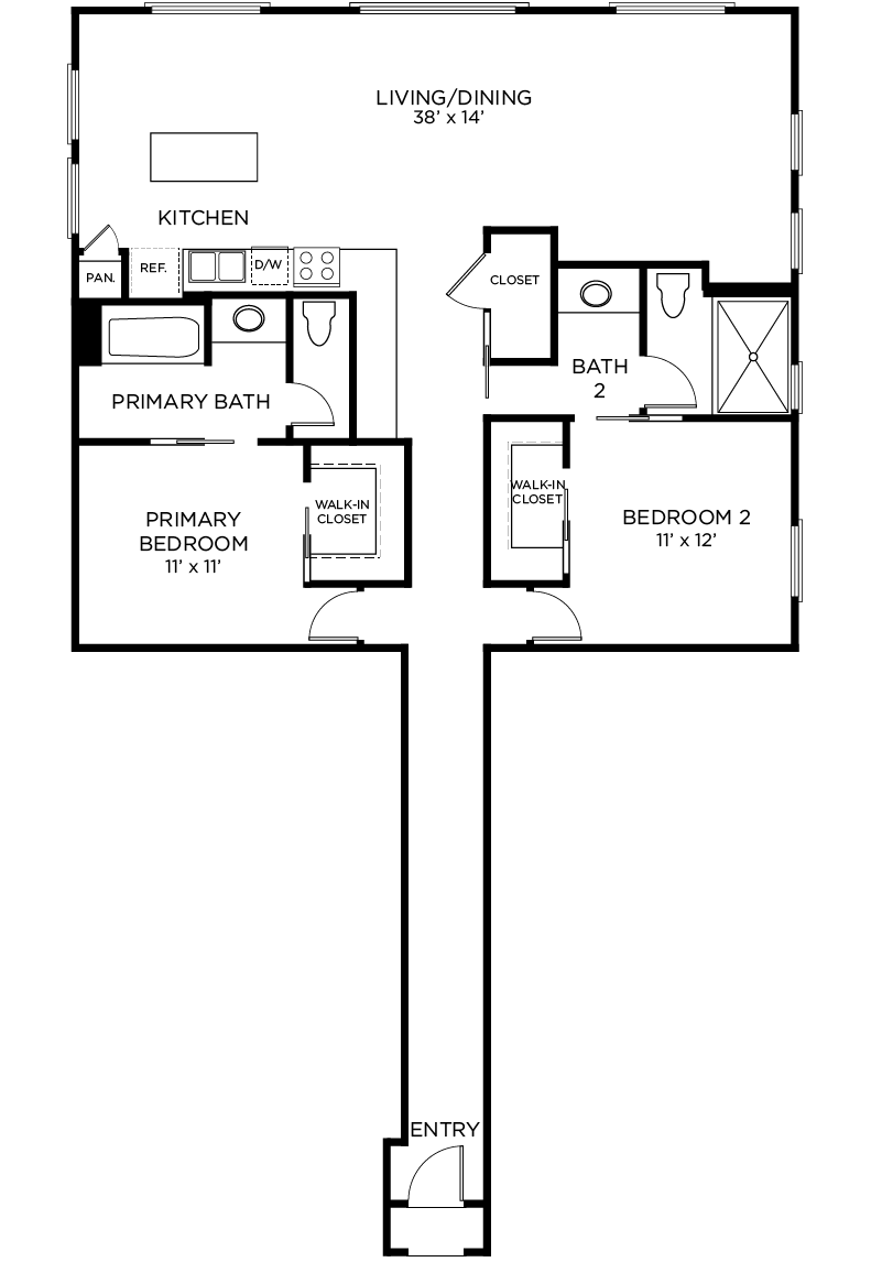 Plan B2 - 2 Bedroom, 2 Bath Floor Plan